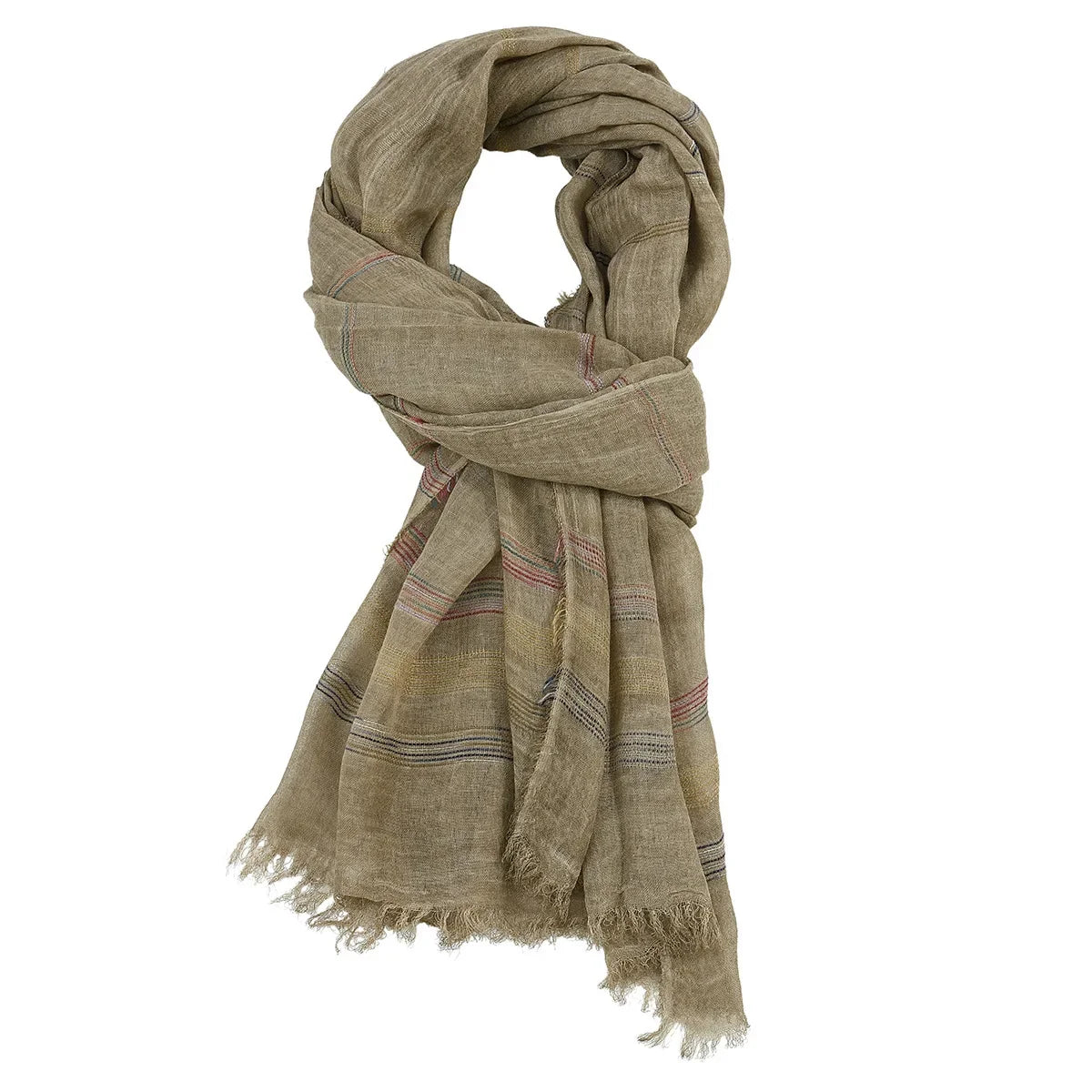 Men's Yarn-Dyed Striped Cotton Linen Scarf | Tassel Shawl & Wrap
