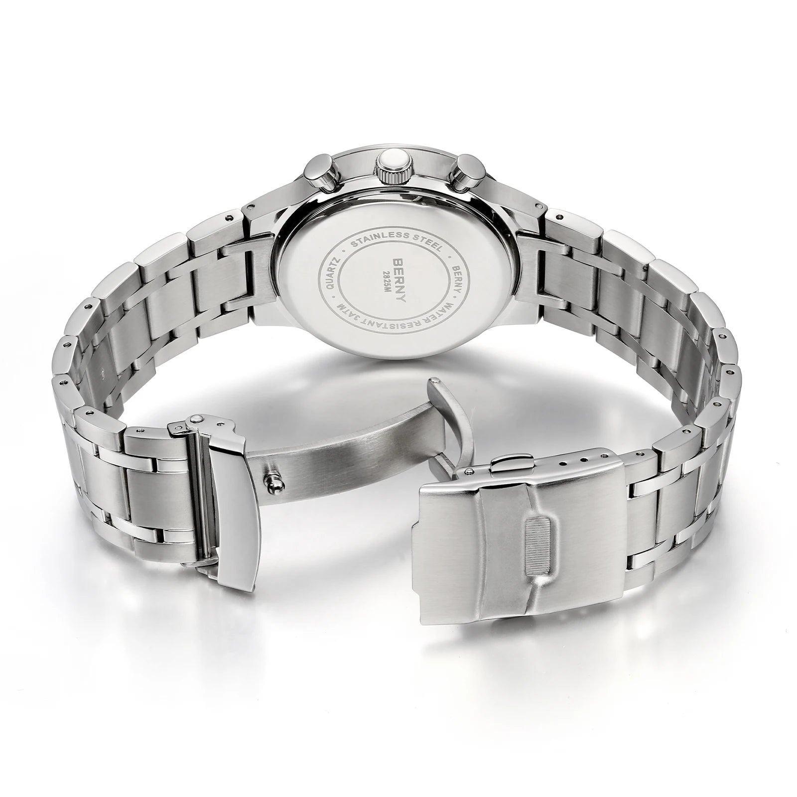 BERNY 2825M Quartz Chronograph Watch – Panda Dial, Sapphire-Coated Crystal, 38mm Stainless Steel