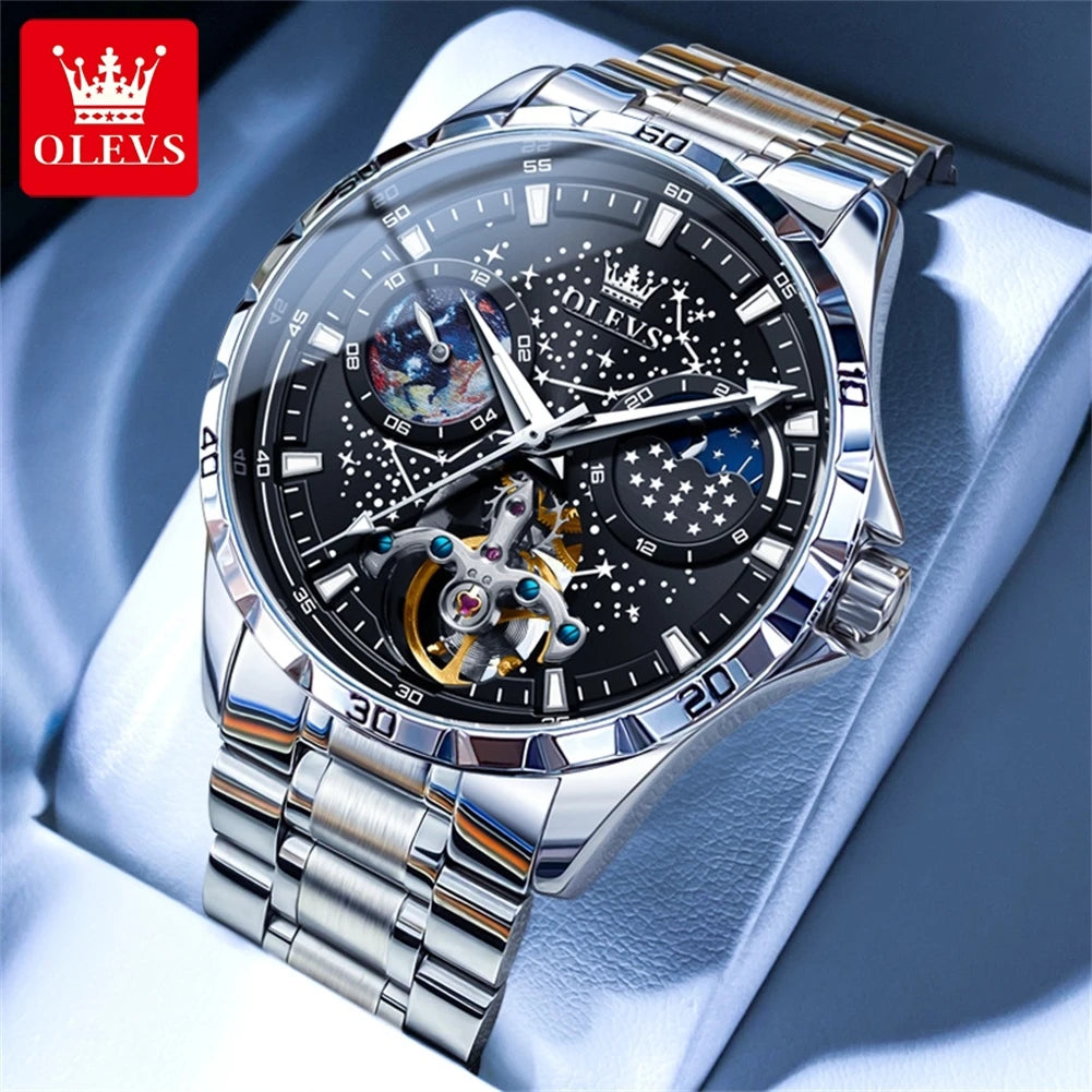 OLEVS 6689 Men's Automatic Watch | Moon Phase | Luminous | Stainless Steel