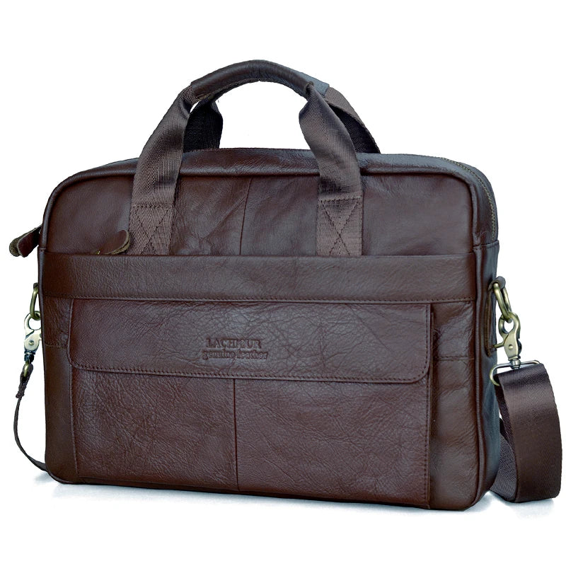 LACHIOUR Genuine Leather Laptop Bag – Business Messenger & Crossbody | Men's