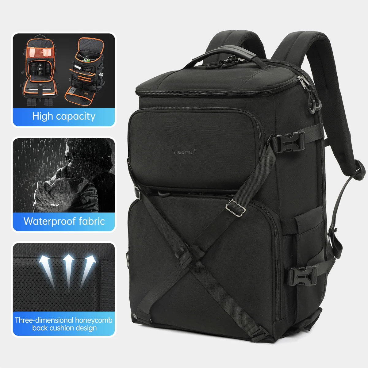 Tigernu Camera & Drone Backpack – 24L Nylon, 15.6" Laptop, External Suspension, Rain Cover