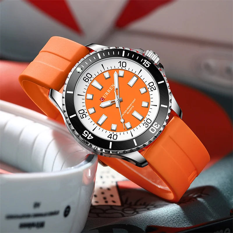 Curren 8448 Quartz Sport Watch – Silicone Strap, Luminous Hands, 5 Colour Options