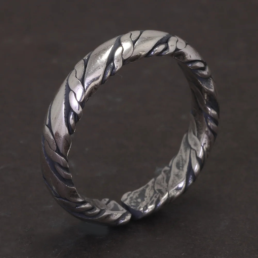 S925 Sterling Silver Viking Braided Rope Ring — Adjustable