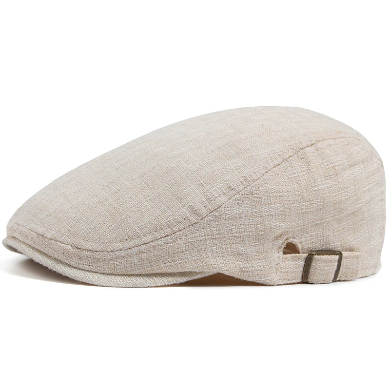 Men's Cotton Linen Flat Cap – Lightweight Beret Style