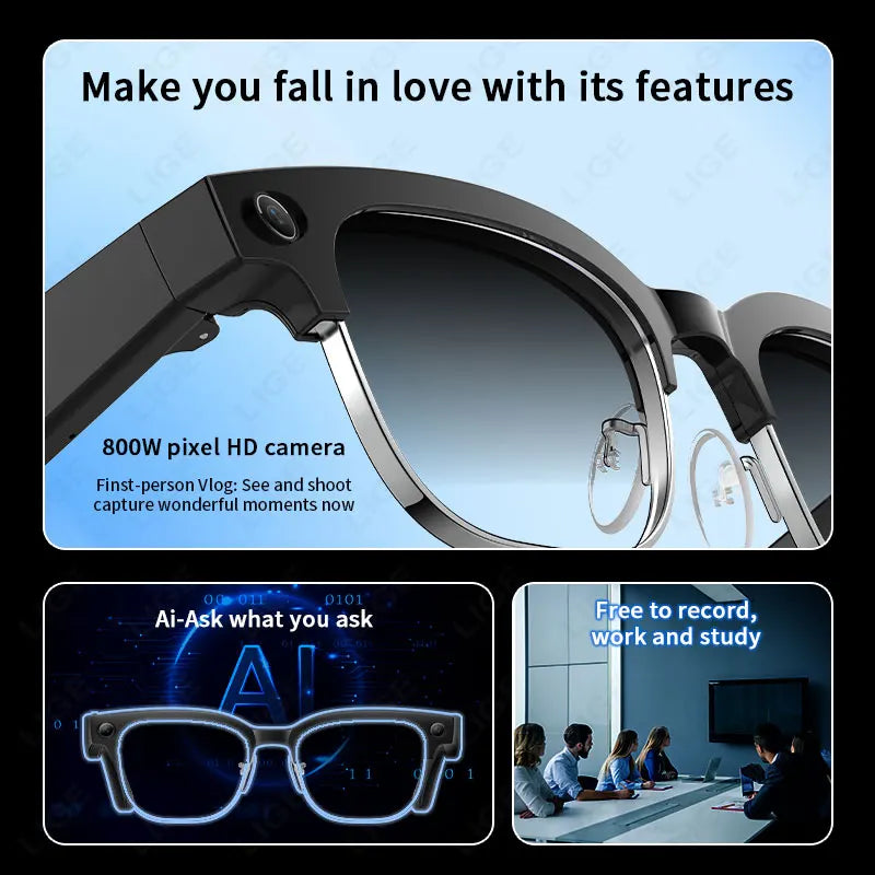 LIGE AI Smart Glasses Pro – 8MP, 4GB, Dual-Band Wi-Fi, IP66, Photochromic Option