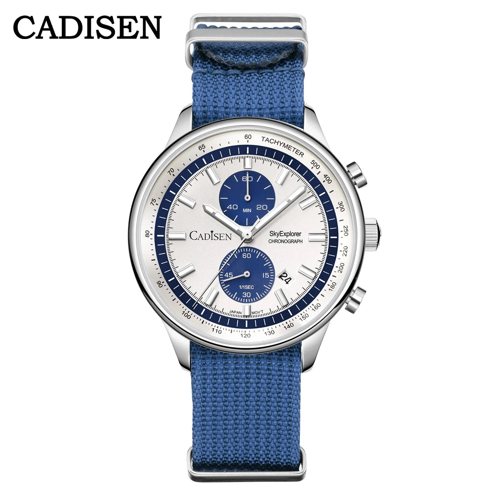 Cadisen C7066 Quartz Chronograph Watch – Miyota OS11, AR-Coated Crystal, Canvas Strap