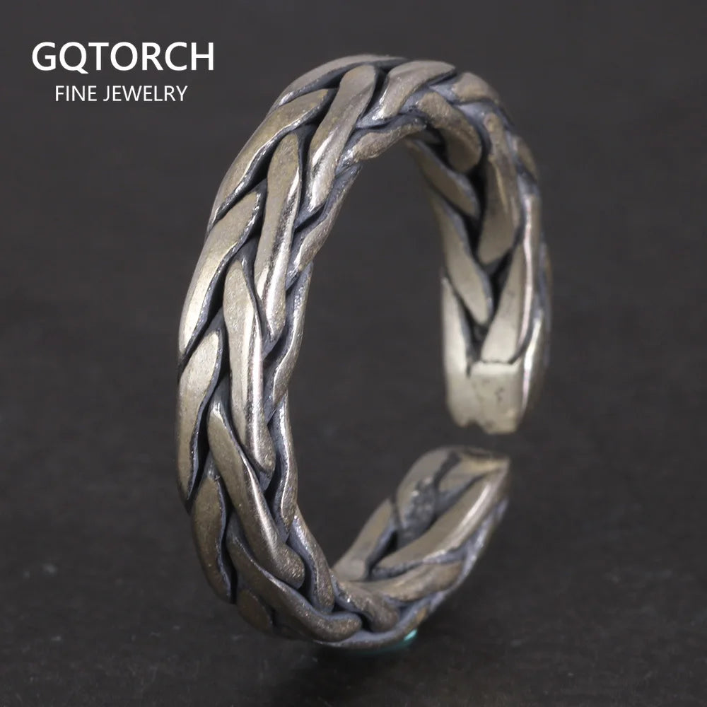 S925 Sterling Silver Braided Viking Ring — Adjustable Band