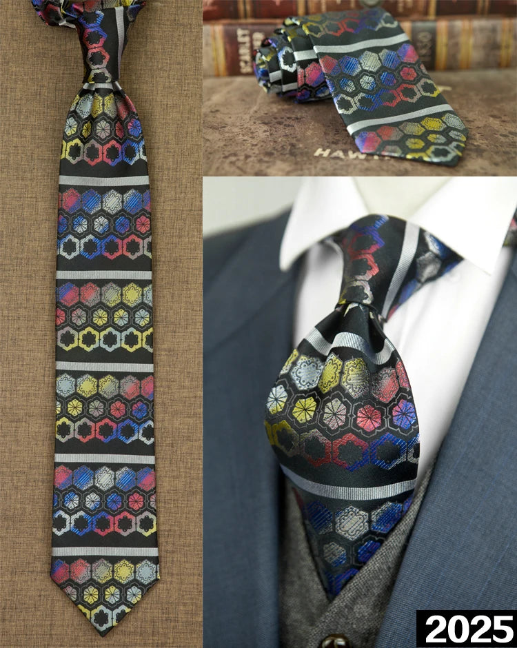 Men's 100% Silk Jacquard Necktie – Paisley, Abstract & Geometric Patterns