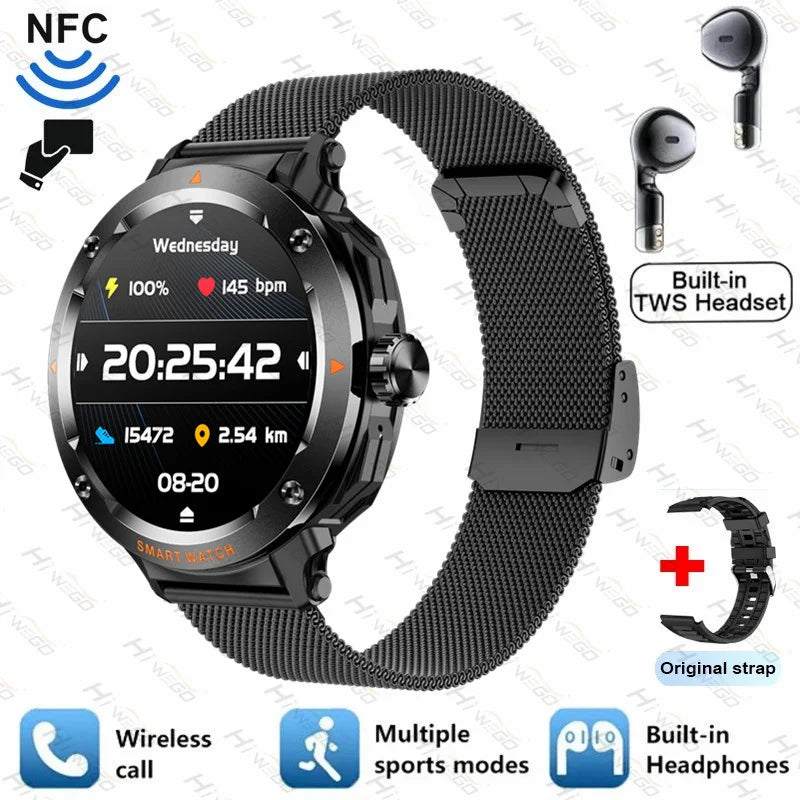 2-in-1 Smartwatch & Bluetooth Earbuds | NFC, GPS Tracking, Heart Rate & Music