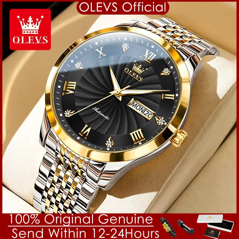 OLEVS Watch for Men 100% Original Automatic Mechanical Man Watches Steel Strap Waterproof Wristwatches Men's Luxury Brand Watch