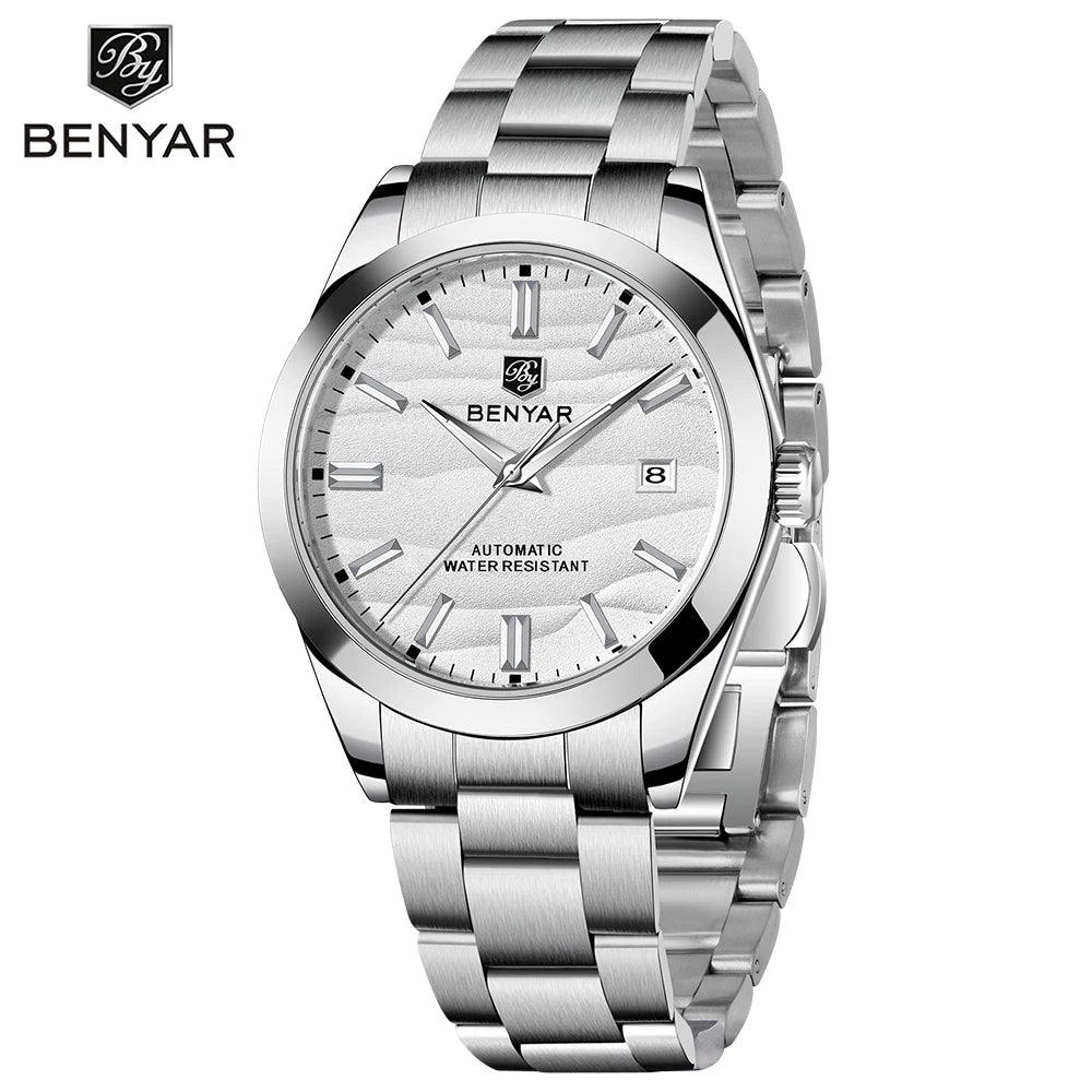 BENYAR BY-5208 Automatic Watch – Sand Grain Dial, 40mm Stainless Steel, 50m Water Resistant