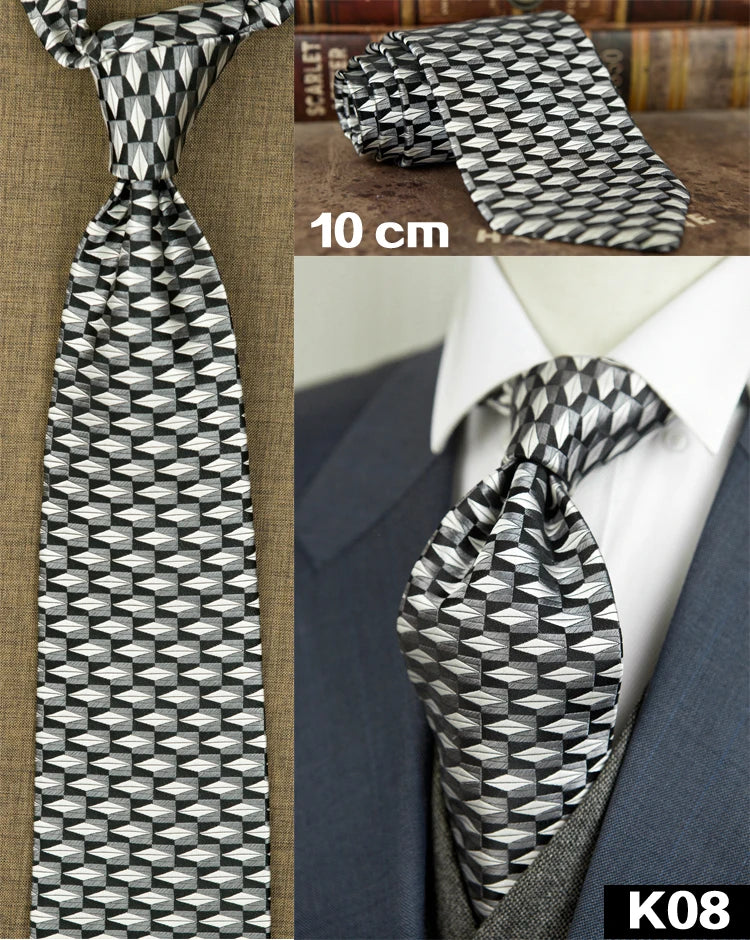 Men's 100% Silk Jacquard Necktie – Geometric, Floral, Checked & Solid