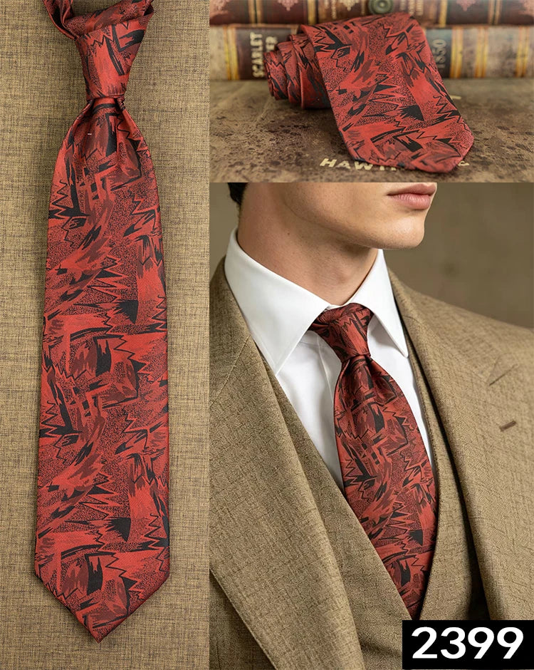 Men's 100% Silk Jacquard Necktie – Geometric, Floral, Checked & Solid