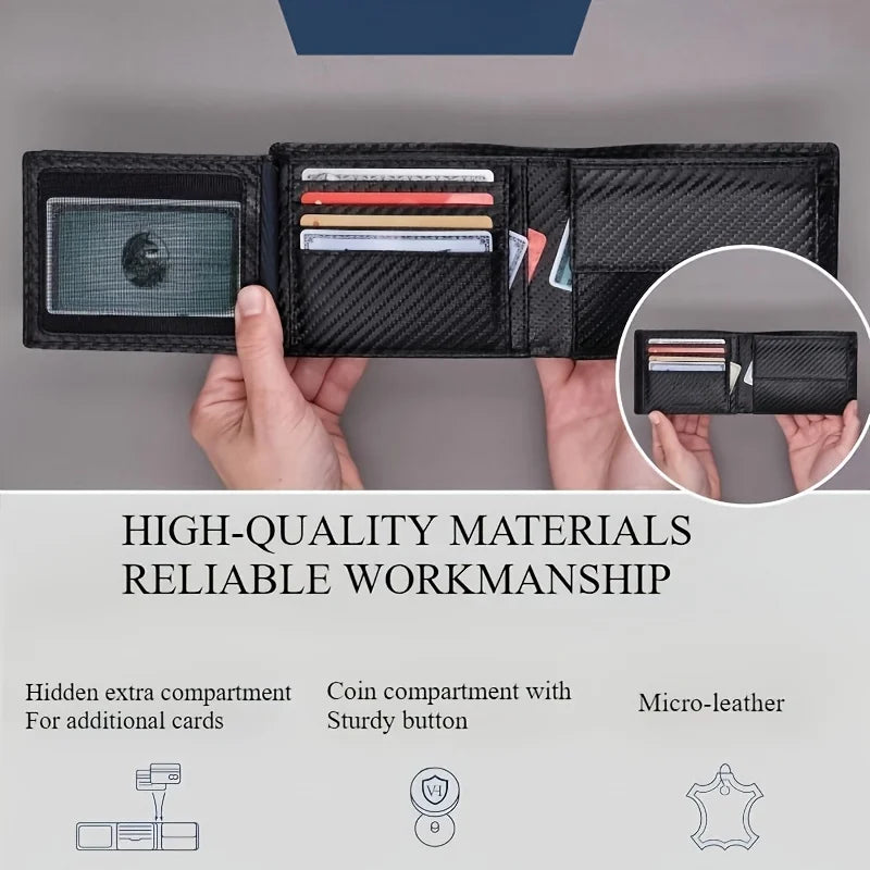 Men's RFID Bifold Wallet | Carbon Fibre Texture | 9 Card Slots