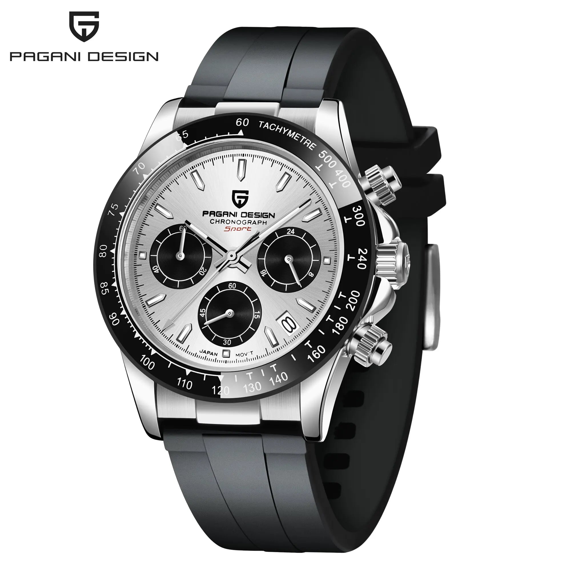 Pagani Design PD1664 Quartz Chronograph Watch – Sapphire Crystal, Rubber Strap, 100m Water Resistant