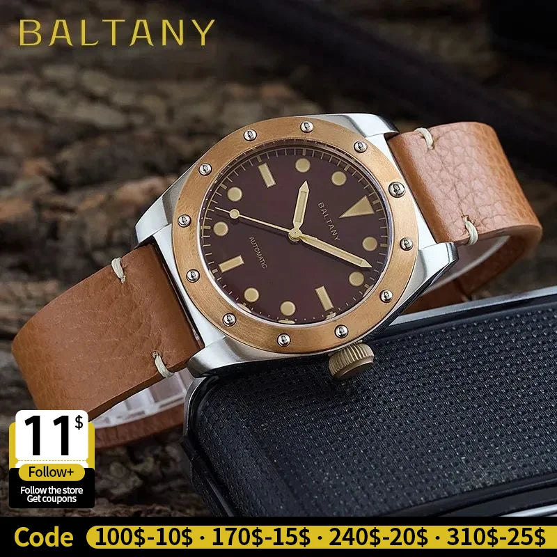 BALTANY B4030 Bronze Automatic Watch – Seiko NH38, Sapphire Crystal, 200m Water Resistant