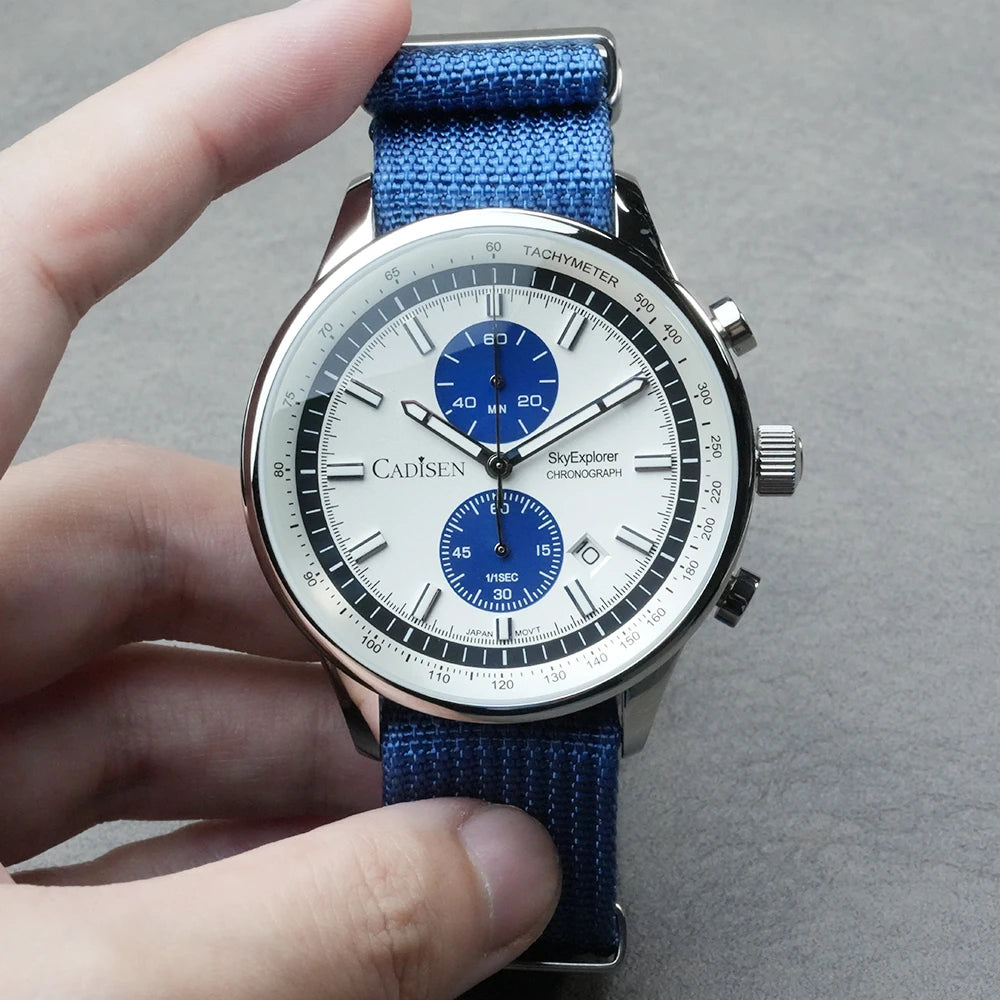 Cadisen C7066 Quartz Chronograph Watch – Miyota OS11, AR-Coated Crystal, Canvas Strap