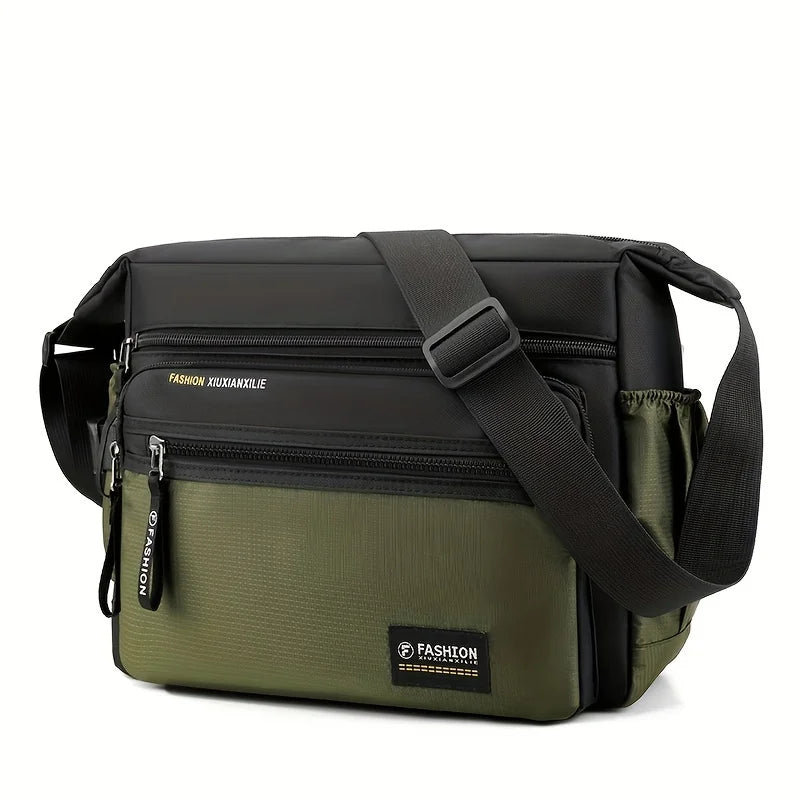 Men's Waterproof Nylon Crossbody Satchel – Multifunctional Shoulder Bag with Letter Detail