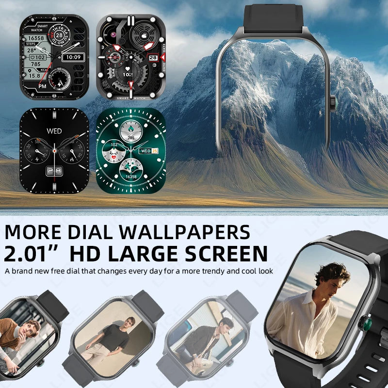 LIGE Smart Watch – 2.01" Display, 123+ Sport Modes, Bluetooth Calling, IP67