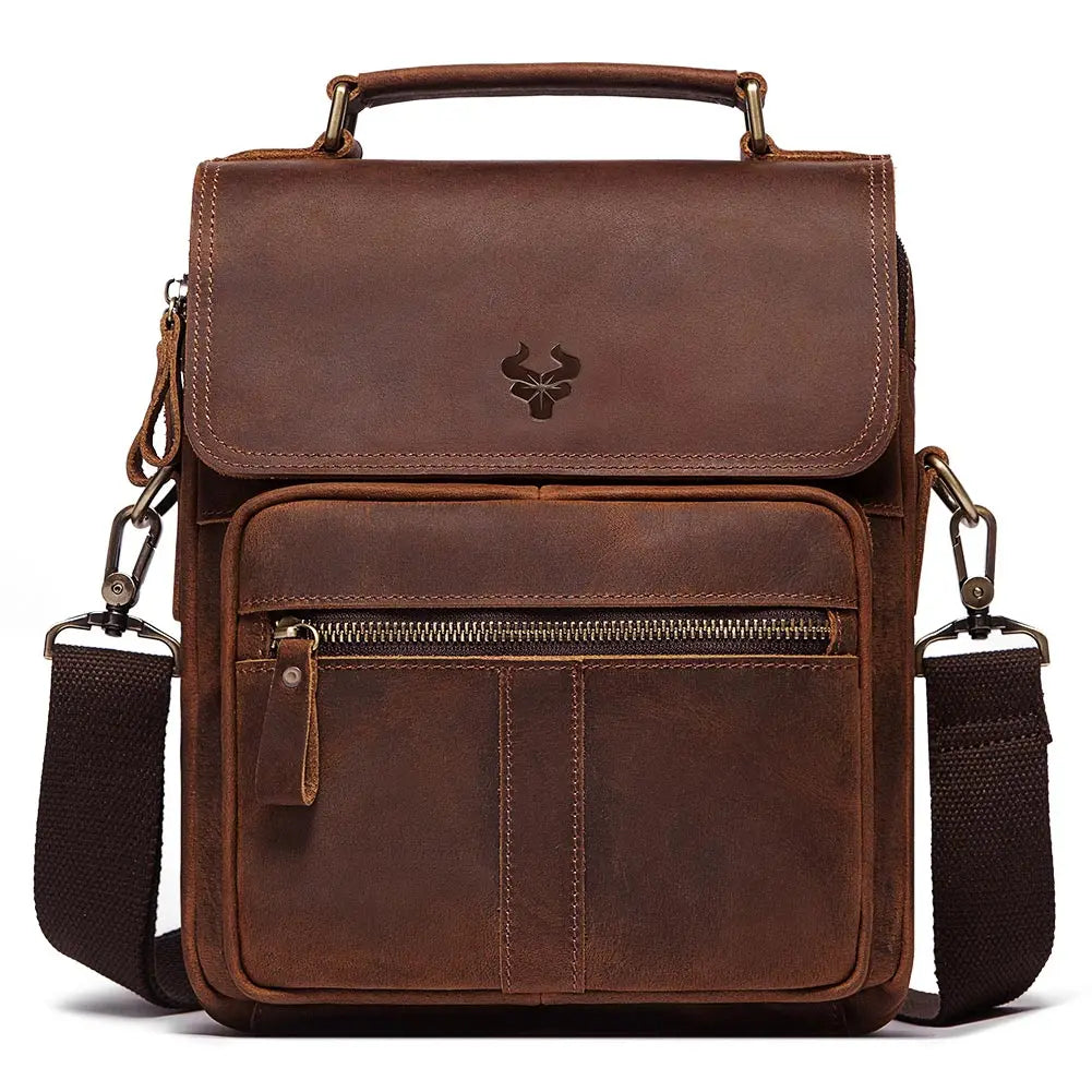 Genuine Leather Business Shoulder Bag for Men — Vintage Crossbody Messenger with Adjustable Strap