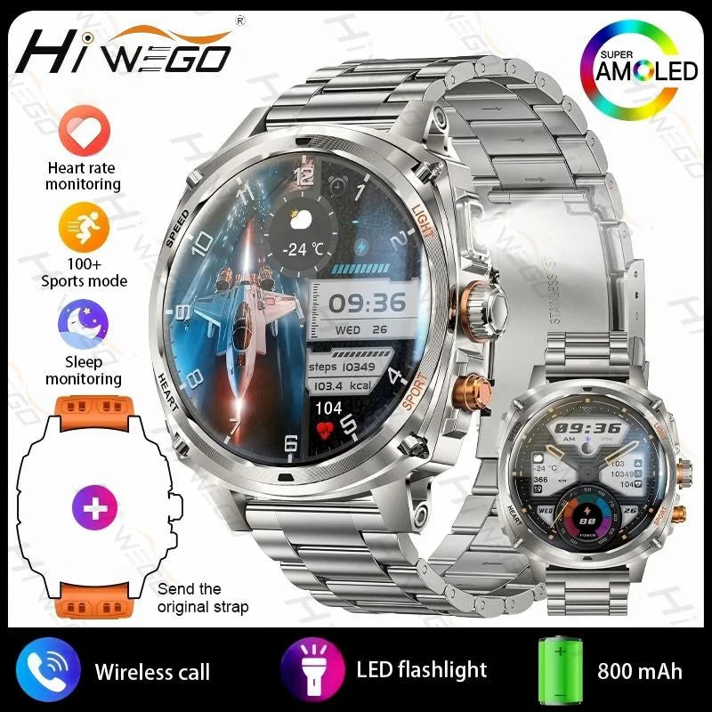 Hiwego Outdoor Smartwatch | 800mAh, 1.75" AMOLED, IP68, GPS & LED Flashlight
