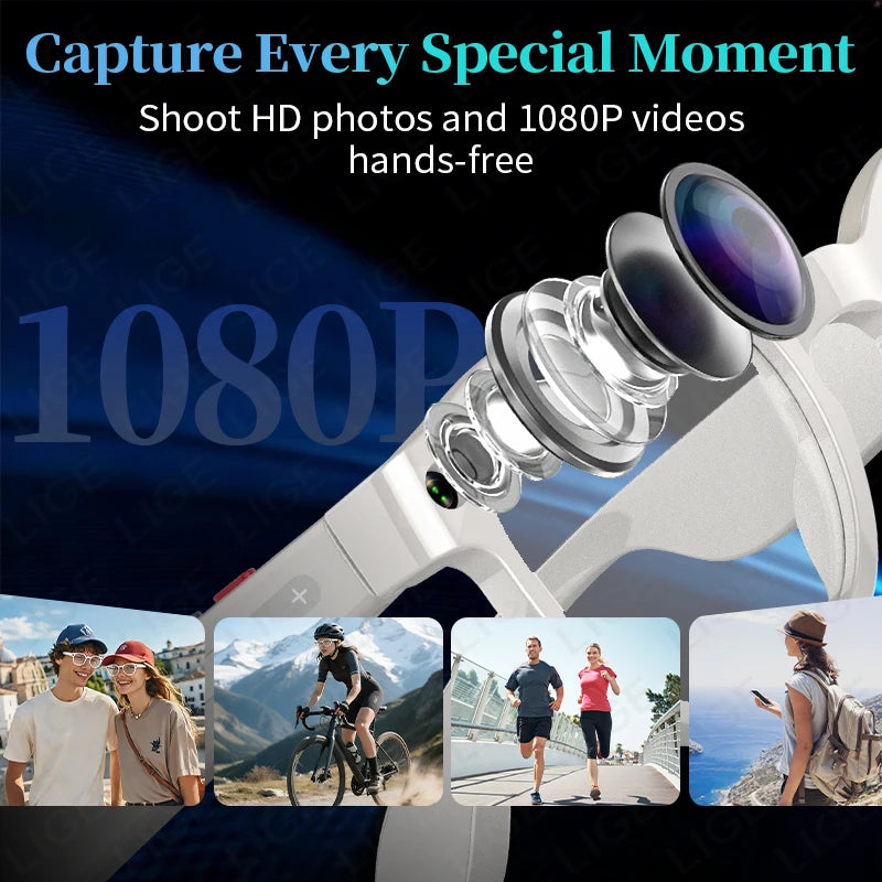 LIGE AI Smart Glasses – 1080P Camera, ChatGPT, AI Translation, 3 Lens Pairs, Fast Charge