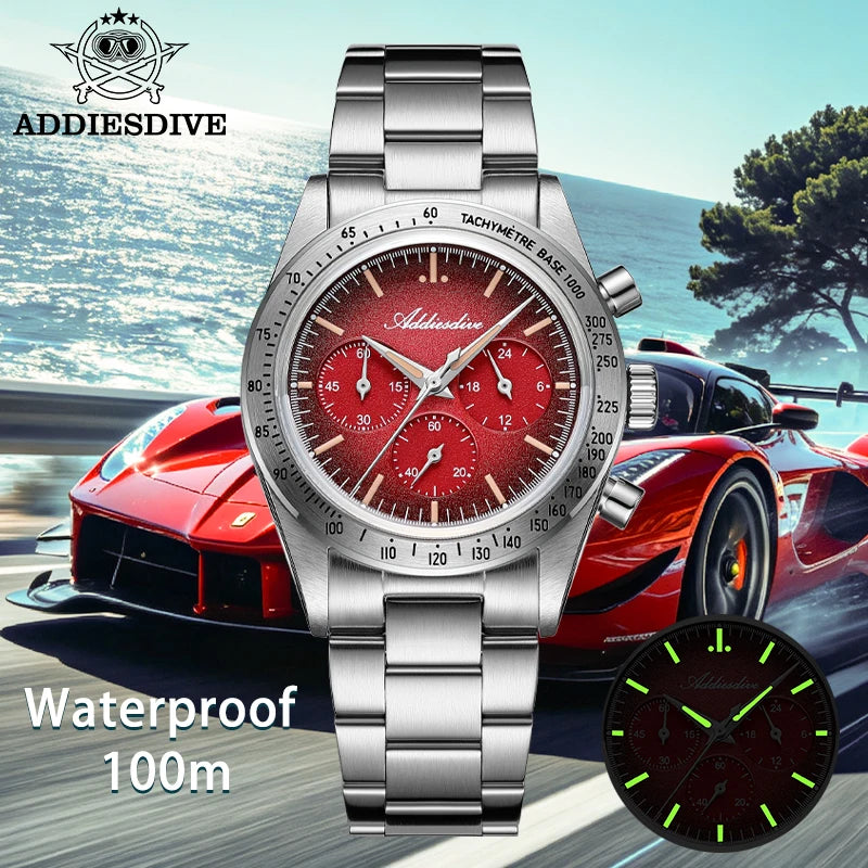 ADDIESDIVE AD2552 Vintage Racing Chronograph Watch | Japanese Quartz | 100M Water Resistant