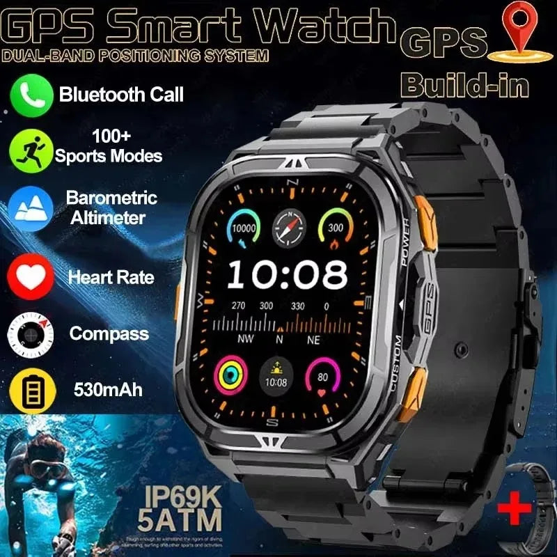 GPS Outdoor Smartwatch | 1.96" AMOLED, 5ATM 50m, Barometric Altimeter & Compass