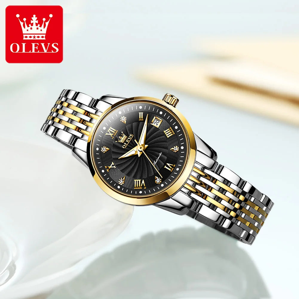 OLEVS 6630 Automatic Women's Watches Stainless Steel Waterproof Auto Date Luminous Ladies Watches Top Mechanical Watch for Women