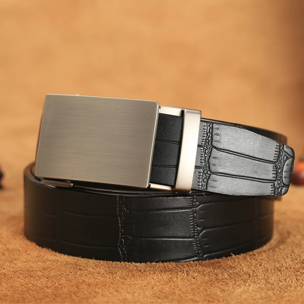 Men Belts Genuine Leather Business Fashion Designer Belt Bamboo Pattern Waistband High Quality Automatic Buckle Belts for Men