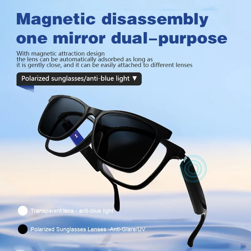 LIGE Smart Glasses – 2-in-1 Magnetic Lenses, Bluetooth Calling, UV400 Polarised