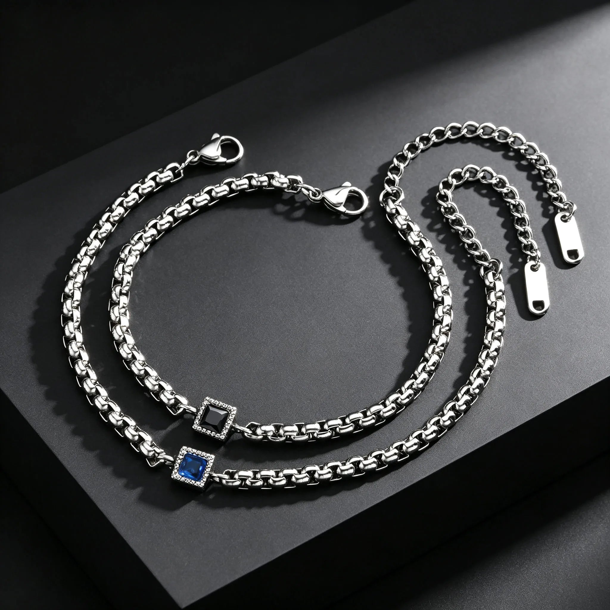 Men's Zircon Charm Bracelet, 4mm Square Chain Stainless Steel Bracelets, Fashion Waterproof Jewelry Gift for Men