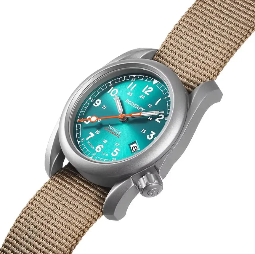 BODERRY Men Automatic Watch 40MM Pliot Titanium Mechanical Wristwatch 100m Waterproof Sapphire C3 Luminous Nylon Strap Sport