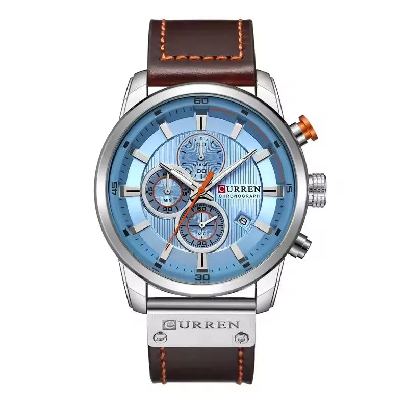 CURREN 8291 Chronograph Sport Watch | Quartz | Luminous | Leather Strap | Date