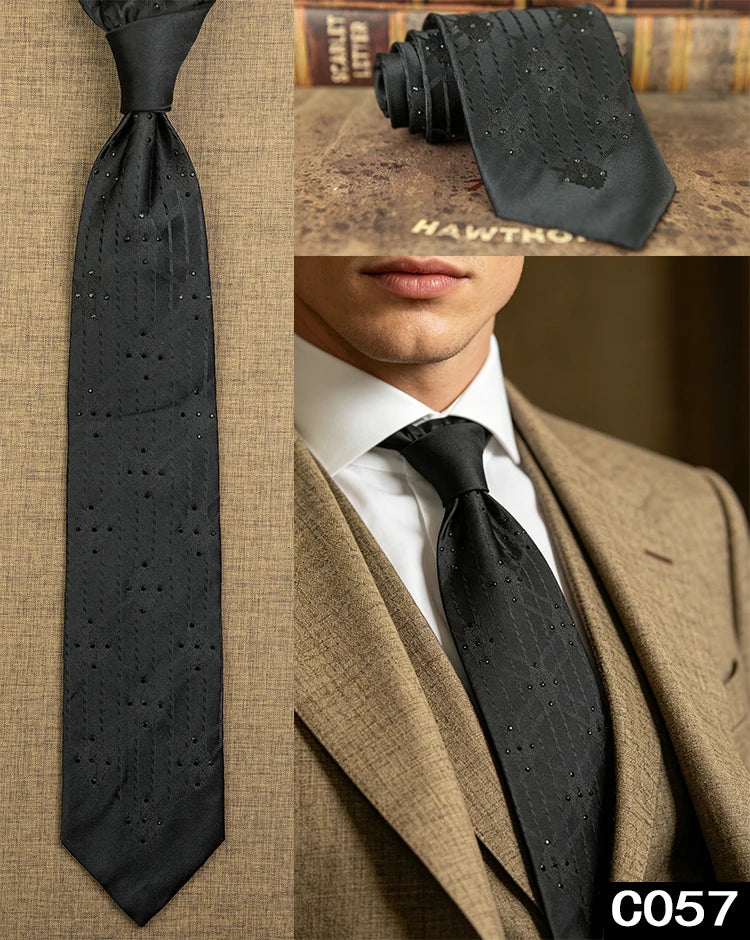 Men's Rhinestone Silk Jacquard Necktie – Paisley & Geometric | High-End