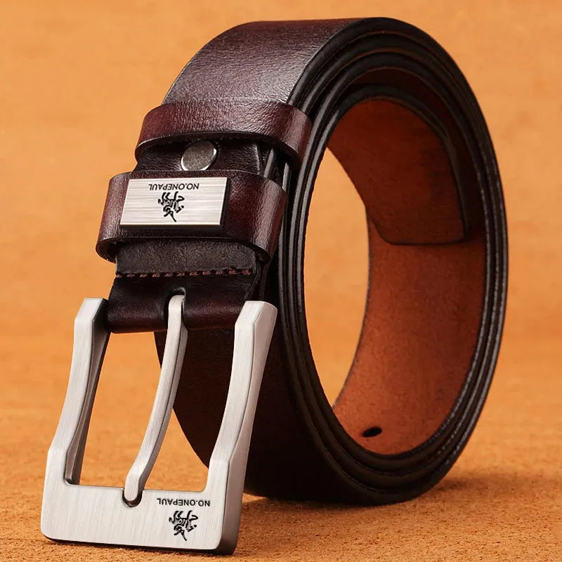 Men's Leather Belt – Vintage Pin Buckle in Black & Coffee