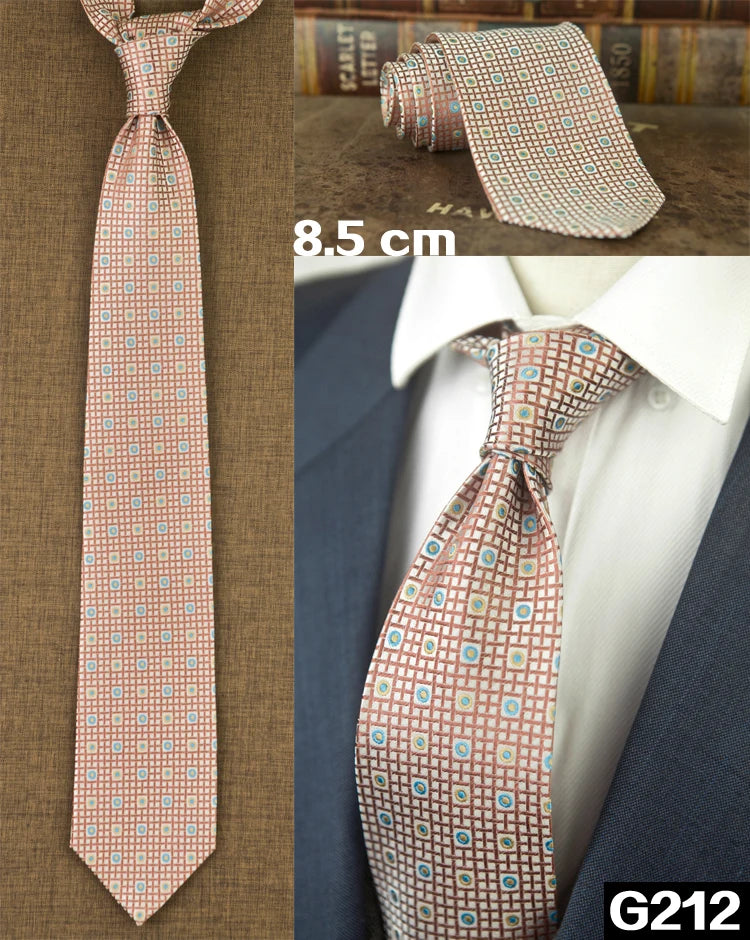 Men's 100% Silk Jacquard Necktie – Geometric, Floral, Checked & Solid