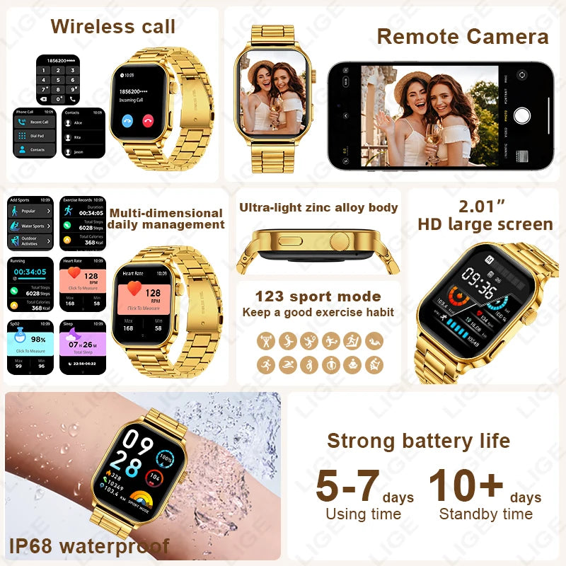 LIGE Smart Watch – 2.01" IPS Display, Bluetooth Calling, Heart Rate & Blood Oxygen