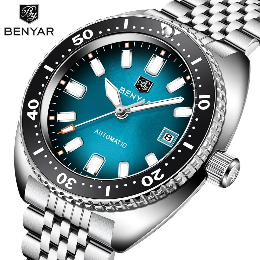 BENYAR BY-5211 Automatic Watch – Tonneau Case, Luminous Dial, Day Display, 50m Water Resistant