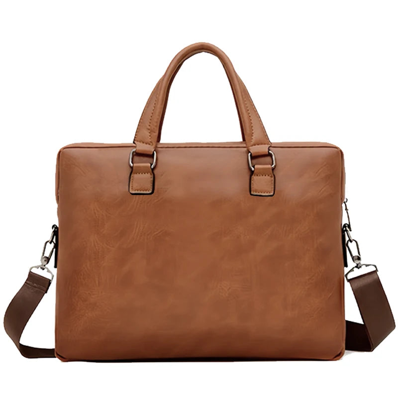 The neutral color men's handbag is suitable for business trips and can also be carried on one shoulder.It is made of PU material