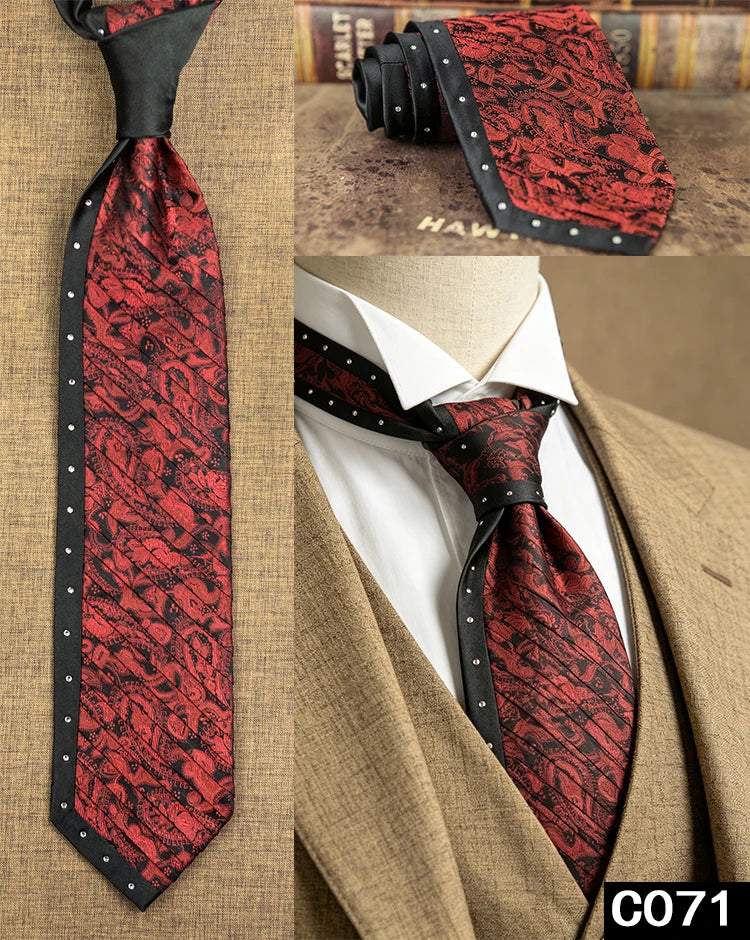Men's Rhinestone Silk Jacquard Necktie – Paisley & Geometric | High-End