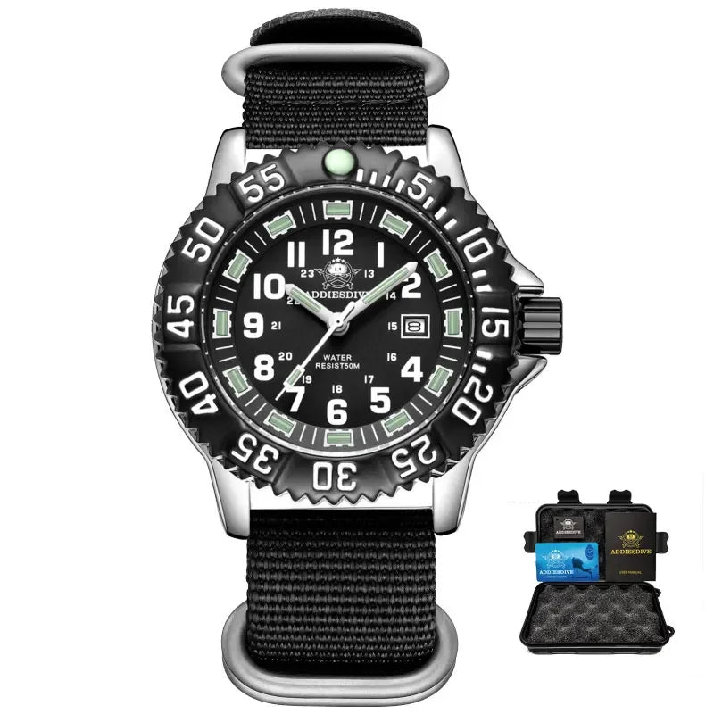 ADDIESDIVE MY-050S Sport Quartz Watch | Luminous | 50M Water Resistant | Nylon & Steel Strap