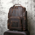 Men's Crazy Horse Leather Backpack – Large Capacity Cowhide, 3 iPad Slots, Travel & Laptop