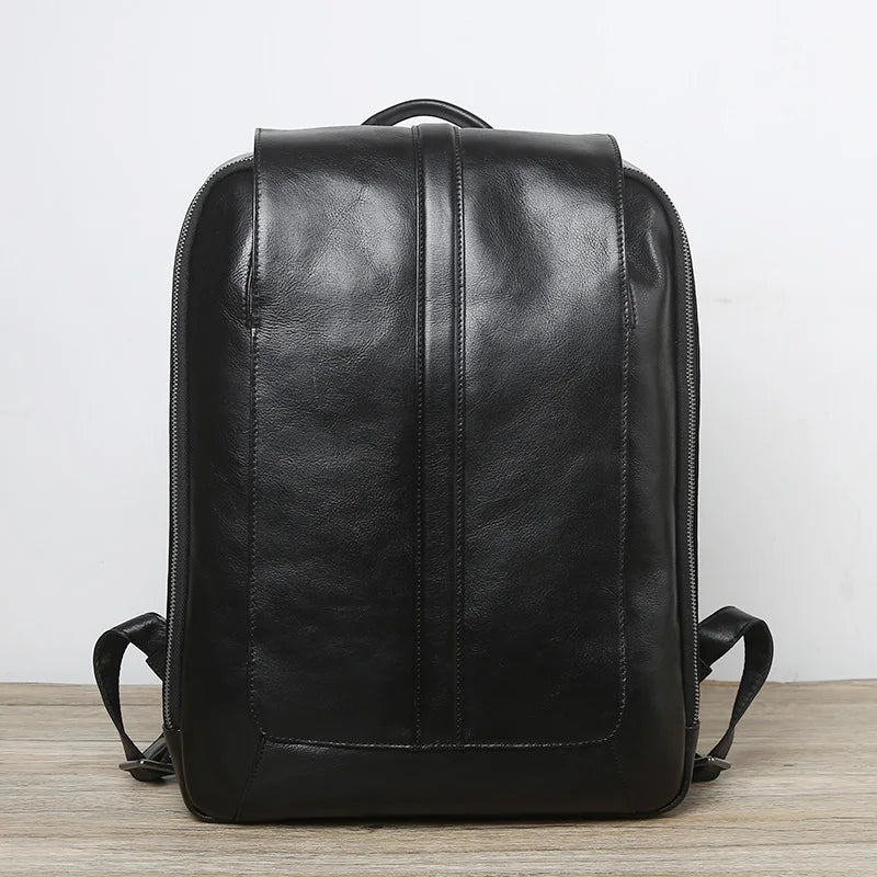 Men's Genuine Leather Backpack – Vintage Natural Cowhide, 15.6" Laptop & 13" Tablet, Handmade