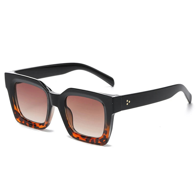 SO&EI Square Rivets Men Vintage Sunglasses Fashion Brand Designer Shades UV400 Women Gradient Sun Glasses