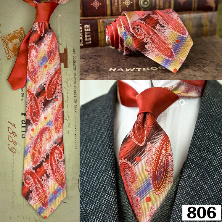 Men's 100% Silk Jacquard Necktie – Paisley, Abstract & Geometric Patterns