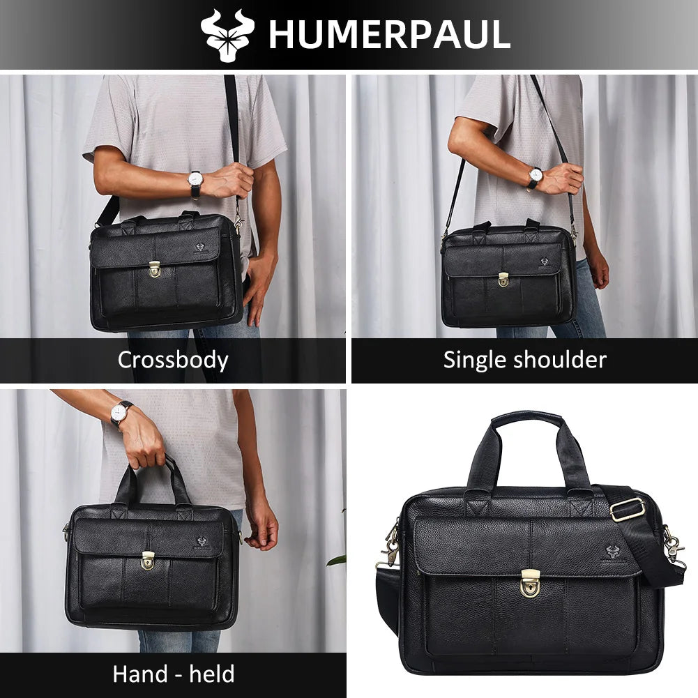 Genuine Leather Luxury Briefcase for Men — Business Laptop & Document Crossbody Bag