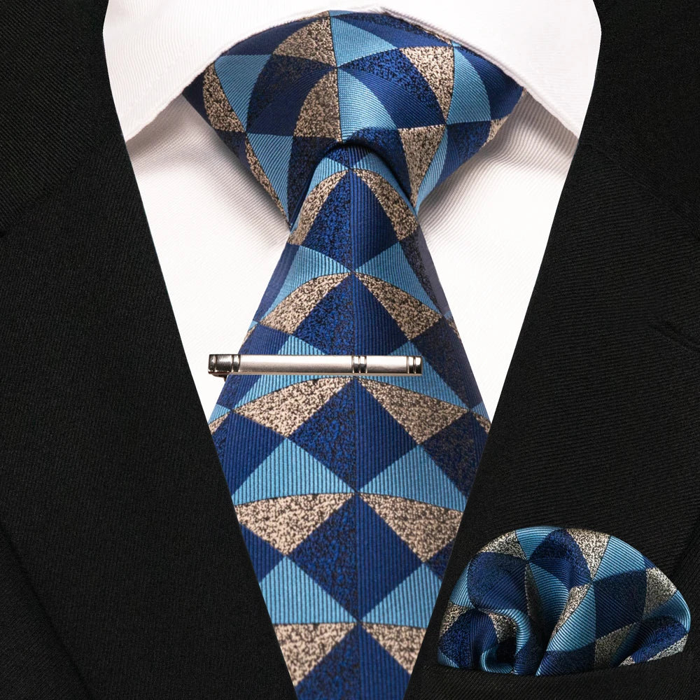 Men's Plaid Necktie Set – Tie, Pocket Square & Clip | 8cm