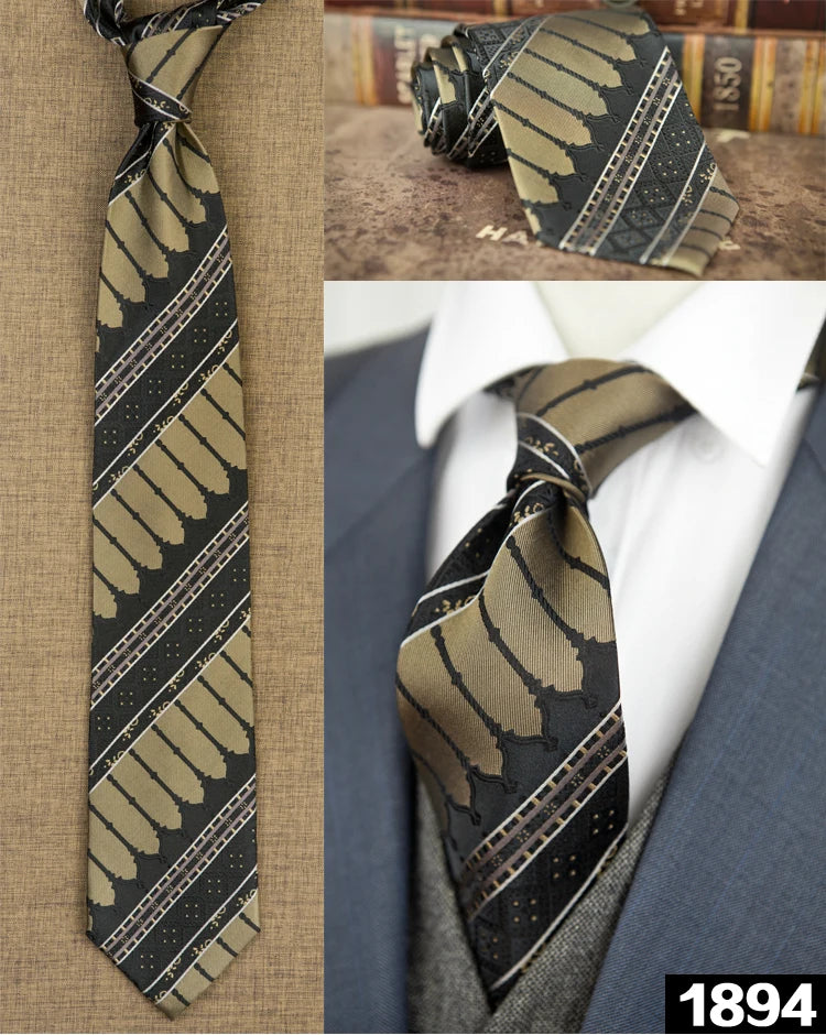 Men's 100% Silk Jacquard Necktie – Paisley, Abstract & Geometric Patterns