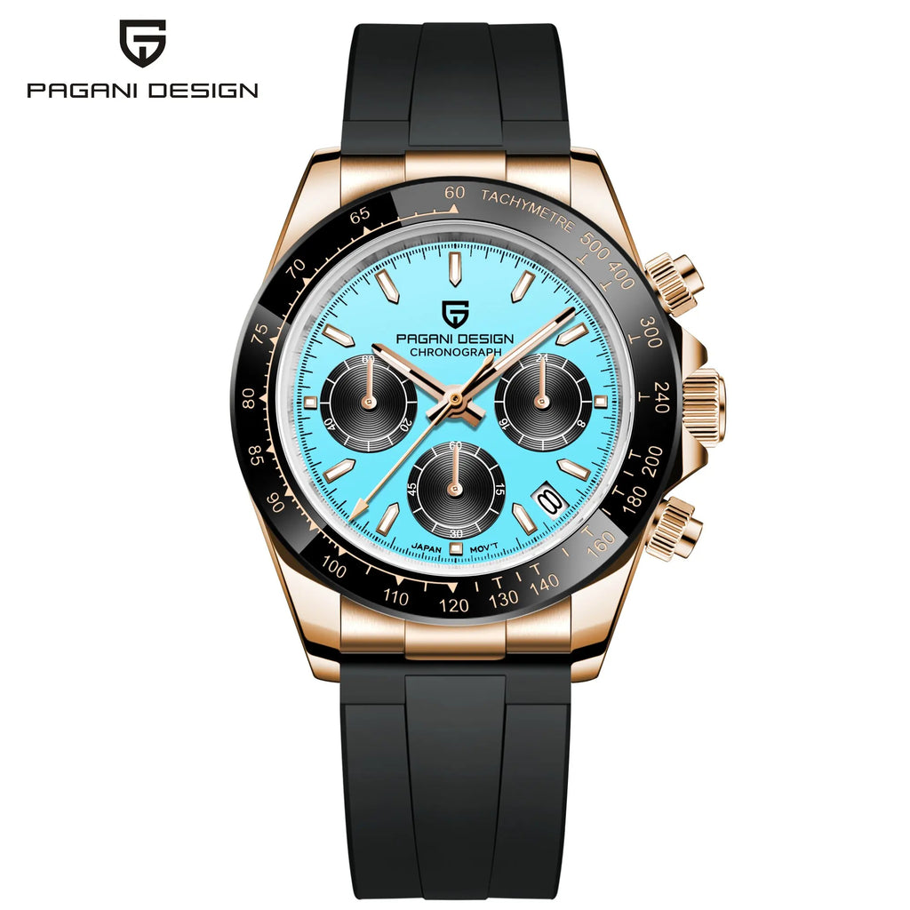 Pagani Design PD1664 Quartz Chronograph Watch – Sapphire Crystal, Rubber Strap, 100m Water Resistant